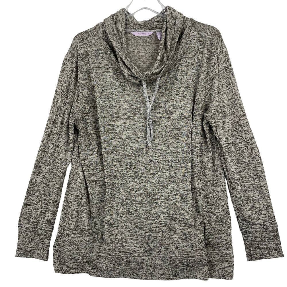 AnyBody Cowl Neck Top Womens Size S Heather Gray Pullover Drawstring Boxy